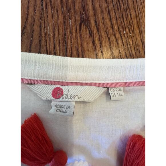 Boden Marla Embroidered Dress Womens 16 L White Gauze Midi Boho Tassels Beach - Picture 3 of 16